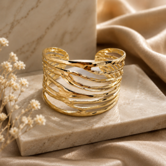 Aurelia Multi-Strand Hammered Gold Open Cuff Kada