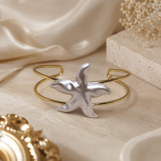 Pearl Nacre Starfish Gold Open Cuff Kada