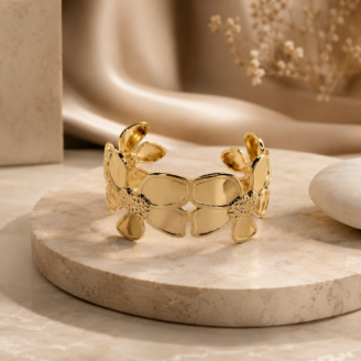The Blooming Flora Gold Open-Cuff Kada