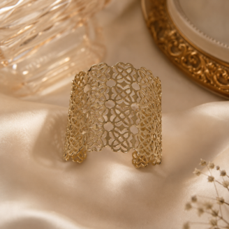 The Royal Lattice Gold Wide-Cuff Kada