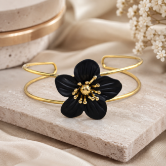 The Midnight Bloom Dual-Band Open Cuff Bracelet
