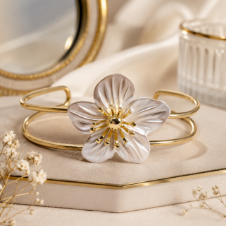 Blooming Grace Pearlescent Floral Open Cuff Kada