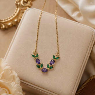 Royal Amethyst & Emerald Vine Necklace