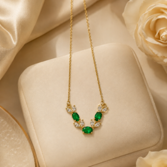 Emerald Blossom Gold Chain Necklace